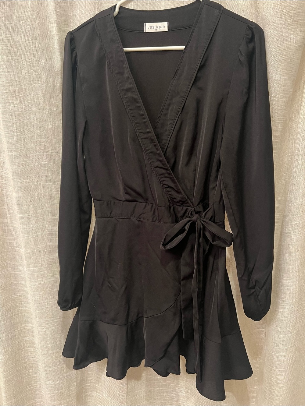 Vestique Black Wrap Dress with Tie Waist